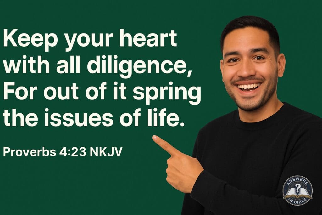 Weather presenter pointing to Guard Your Heart - Proverbs 4:23 verse graphic