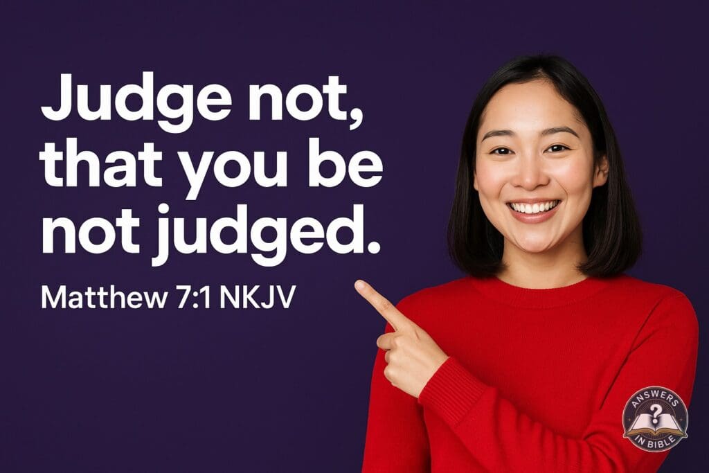 Weather presenter pointing to Judge Not - Matthew 7:1 verse graphic