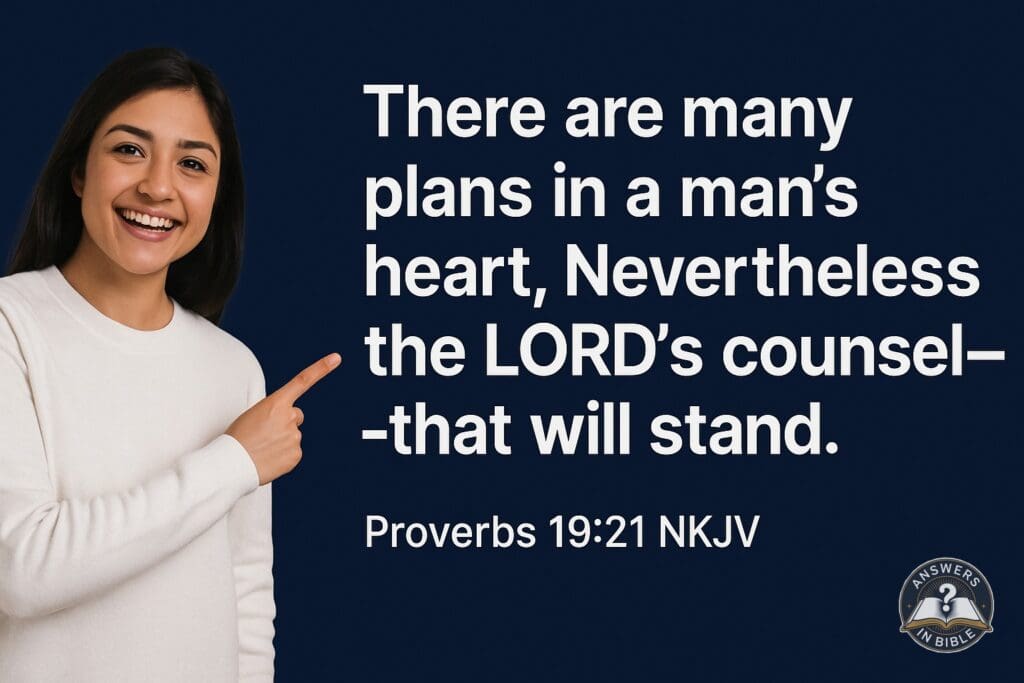 Weather presenter pointing to The Lord's Counsel Stands - Proverbs 19:21 verse graphic