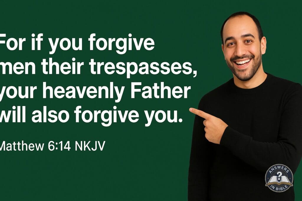 Weather presenter pointing to If You Forgive - Matthew 6:14 verse graphic