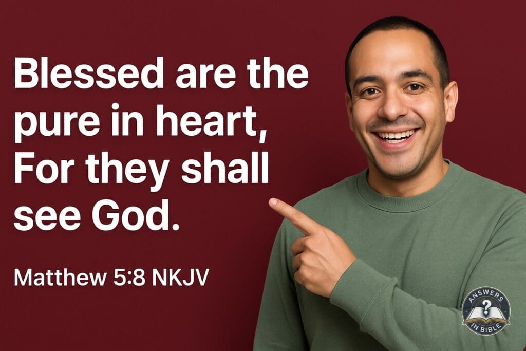 Weather presenter pointing to The Pure in Heart - Matthew 5:8 verse graphic