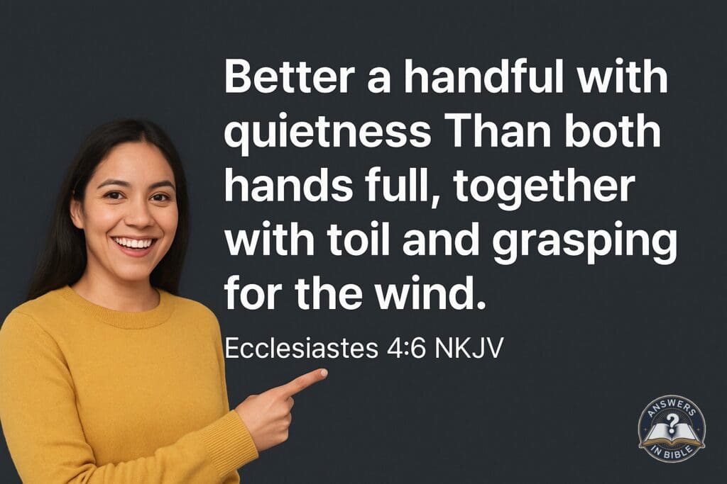 Weather presenter pointing to A Handful With Quietness - Ecclesiastes 4:6 verse graphic
