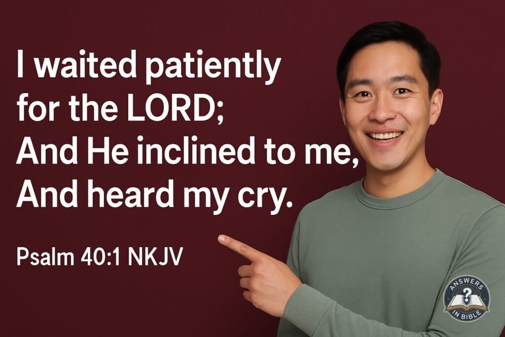 Weather presenter pointing to I Waited Patiently - Psalm 40:1 verse graphic