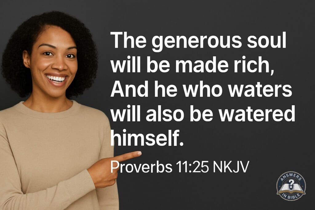 Weather presenter pointing to The Generous Soul - Proverbs 11:25 verse graphic