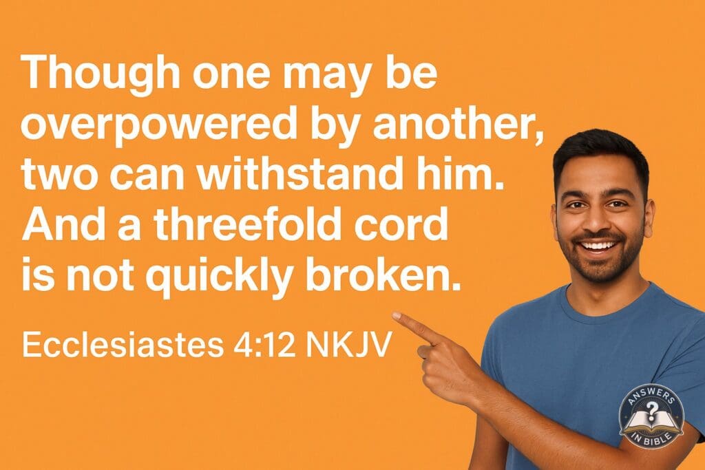 Weather presenter pointing to A Threefold Cord - Ecclesiastes 4:12 verse graphic