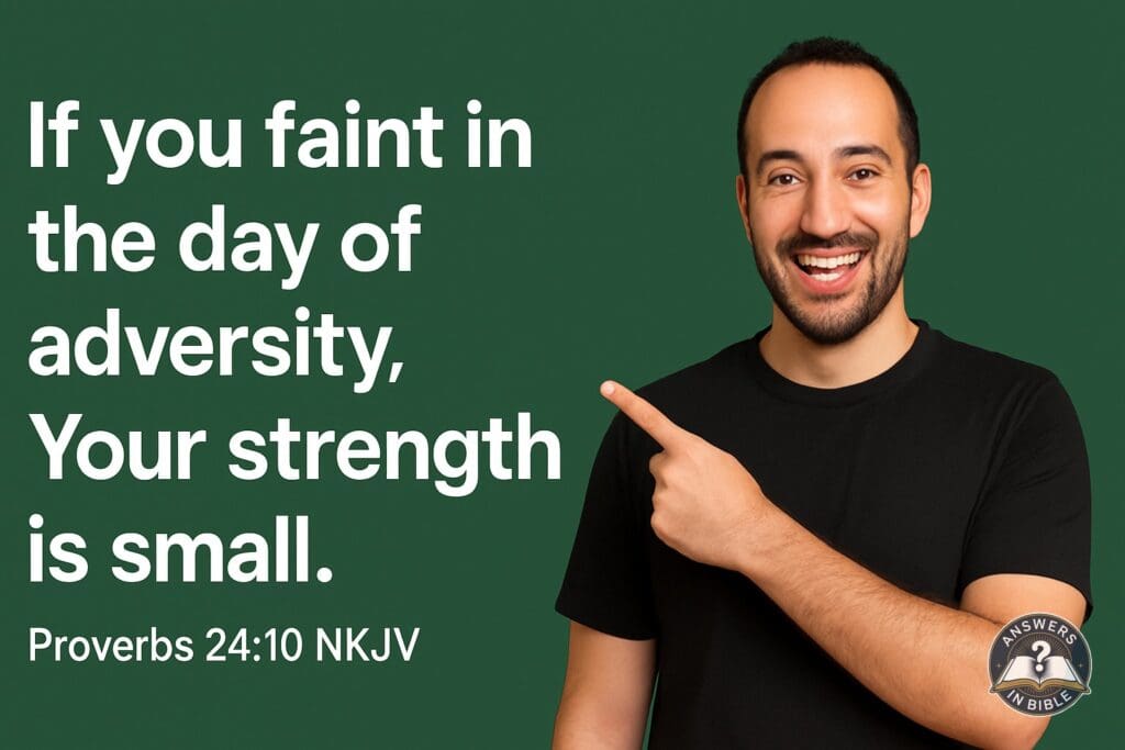 Weather presenter pointing to The Day of Adversity - Proverbs 24:10 verse graphic