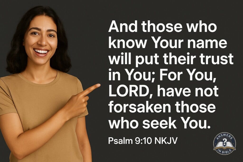 Weather presenter pointing to Those Who Know Your Name - Psalm 9:10 verse graphic