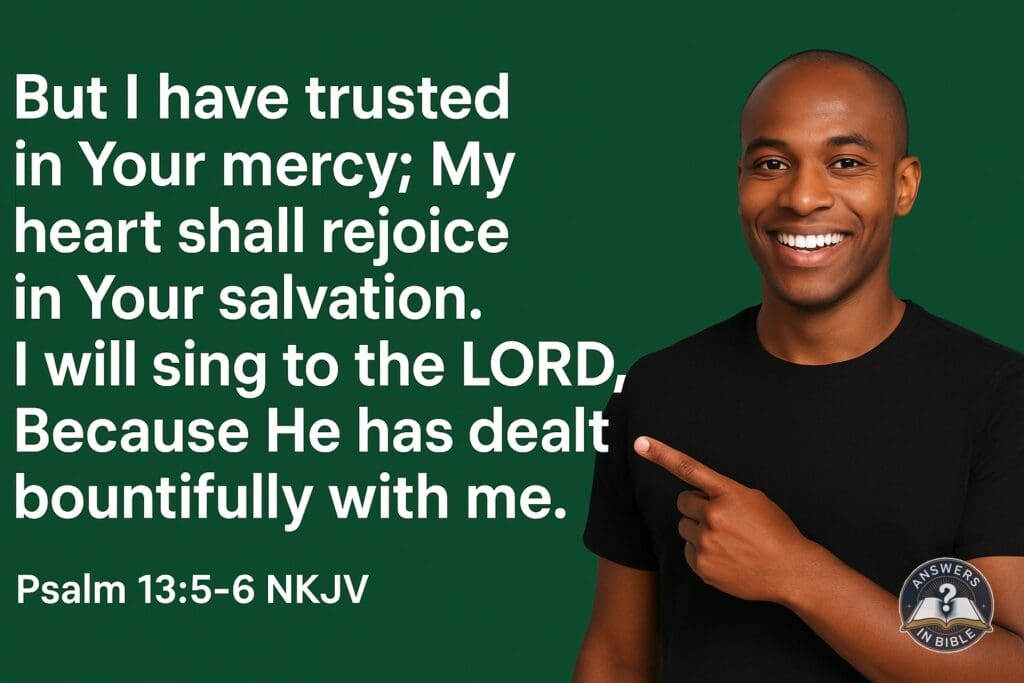 Weather presenter pointing to He Has Dealt Bountifully - Psalm 13:5-6 verse graphic