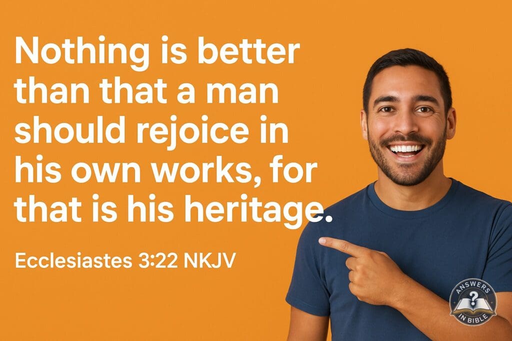 Weather presenter pointing to Rejoice in His Own Works - Ecclesiastes 3:22 verse graphic