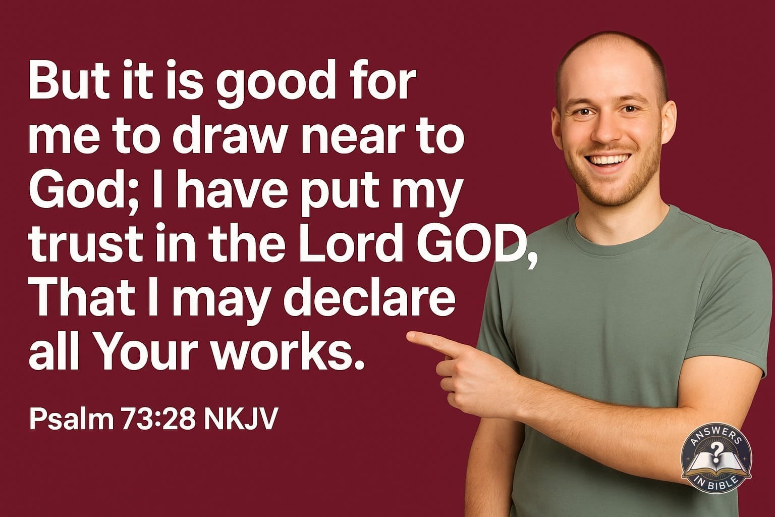 Weather presenter pointing to Good for Me to Draw Near - Psalm 73:28 verse graphic
