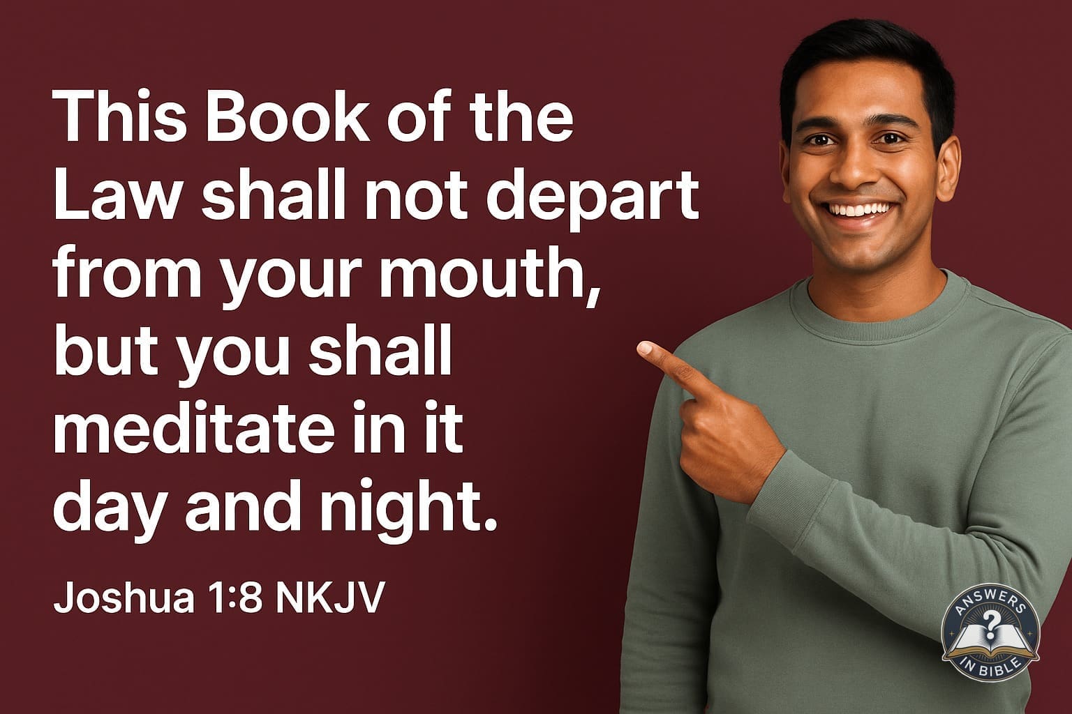 Weather presenter pointing to Meditate in It Day and Night - Joshua 1:8 verse graphic