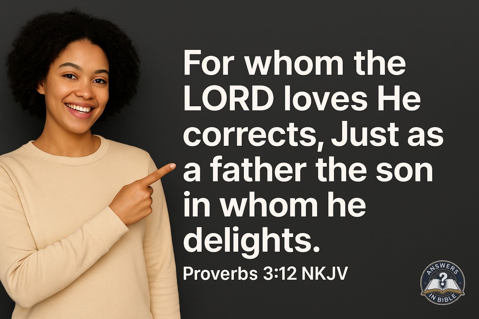 Weather presenter pointing to Whom the Lord Loves He Corrects - Proverbs 3:12 verse graphic
