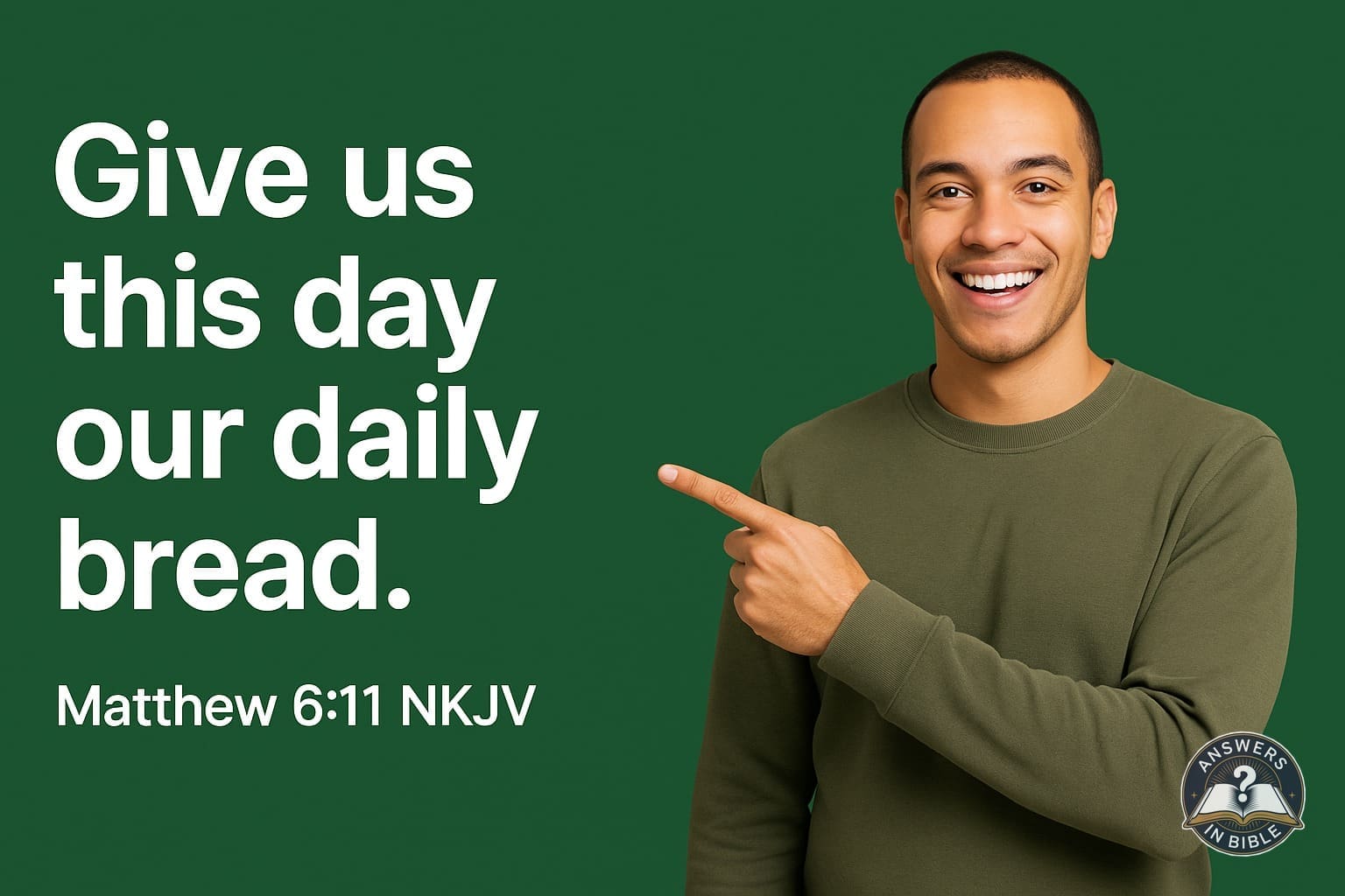 Weather presenter pointing to Our Daily Bread - Matthew 6:11 verse graphic
