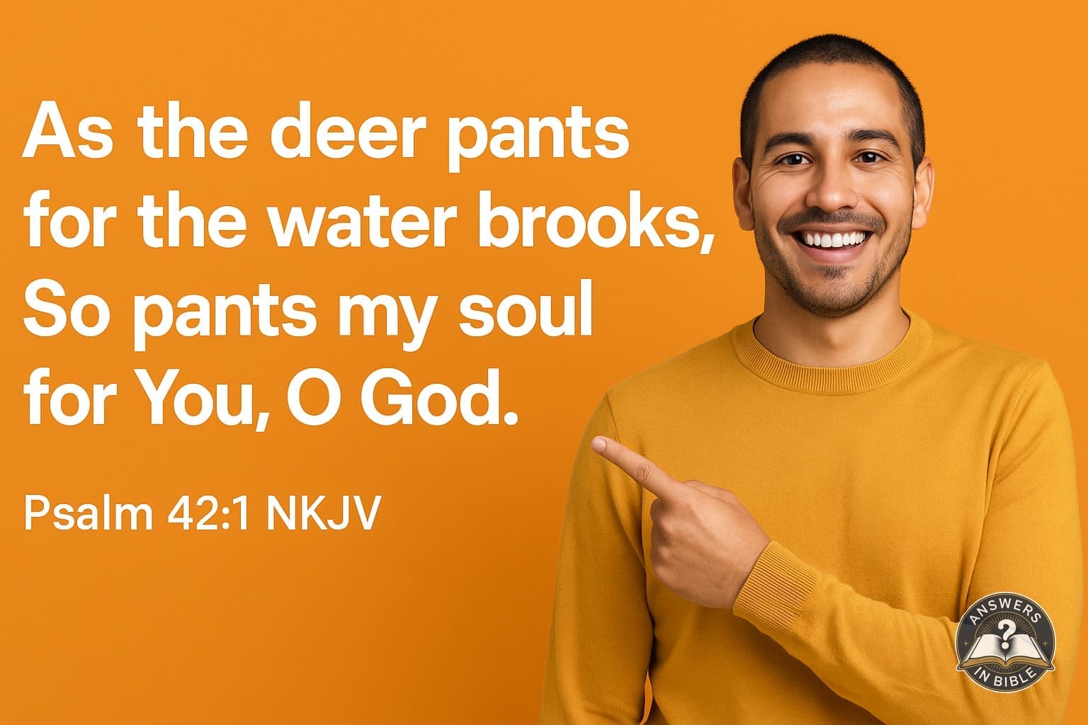 Weather presenter pointing to As the Deer Pants - Psalm 42:1 verse graphic