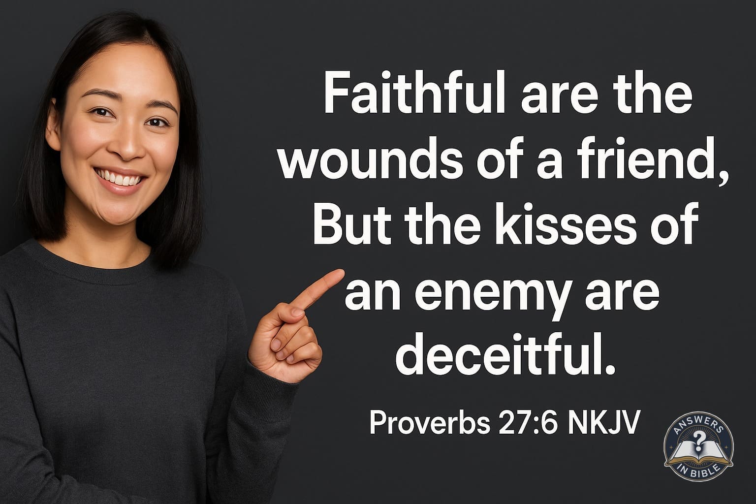 Weather presenter pointing to Faithful Are the Wounds of a Friend - Proverbs 27:6 verse graphic
