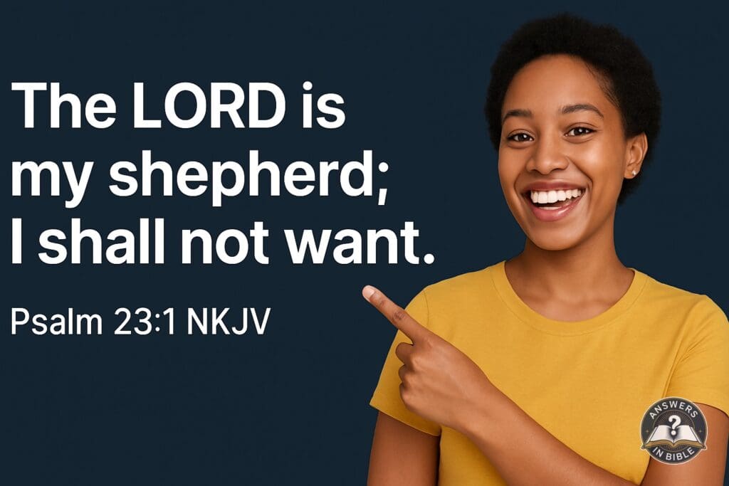 Weather presenter pointing to Psalm 23:1 verse graphic