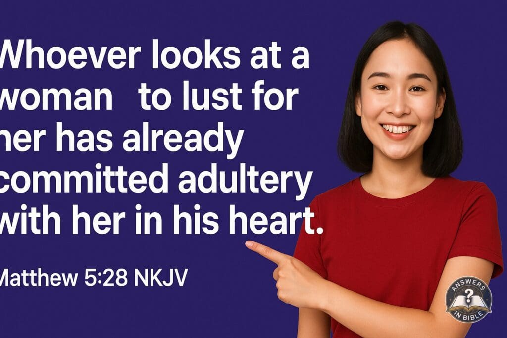 Weather presenter pointing to Matthew 5:28 verse graphic