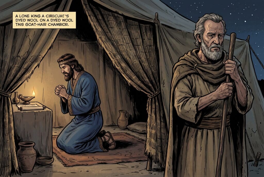 Comic book style illustration depicting a scene from 1 Chronicles chapter 17