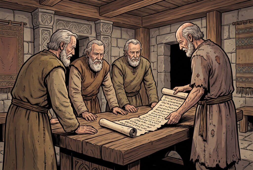 Comic book style illustration depicting a scene from 1 Chronicles chapter 2
