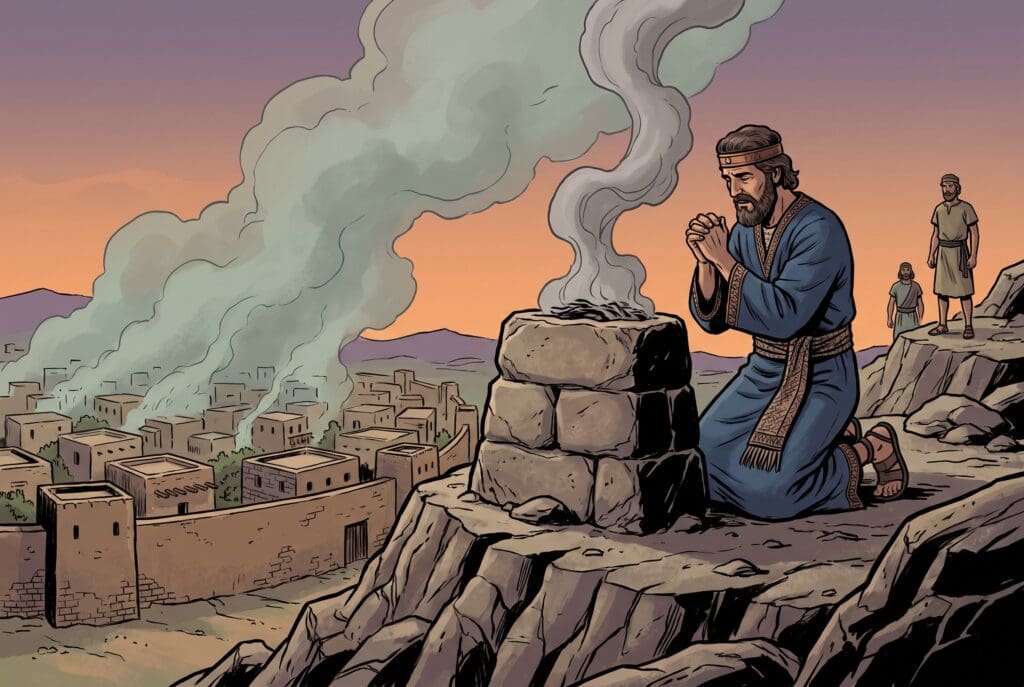 Comic book style illustration depicting a scene from 1 Chronicles chapter 21