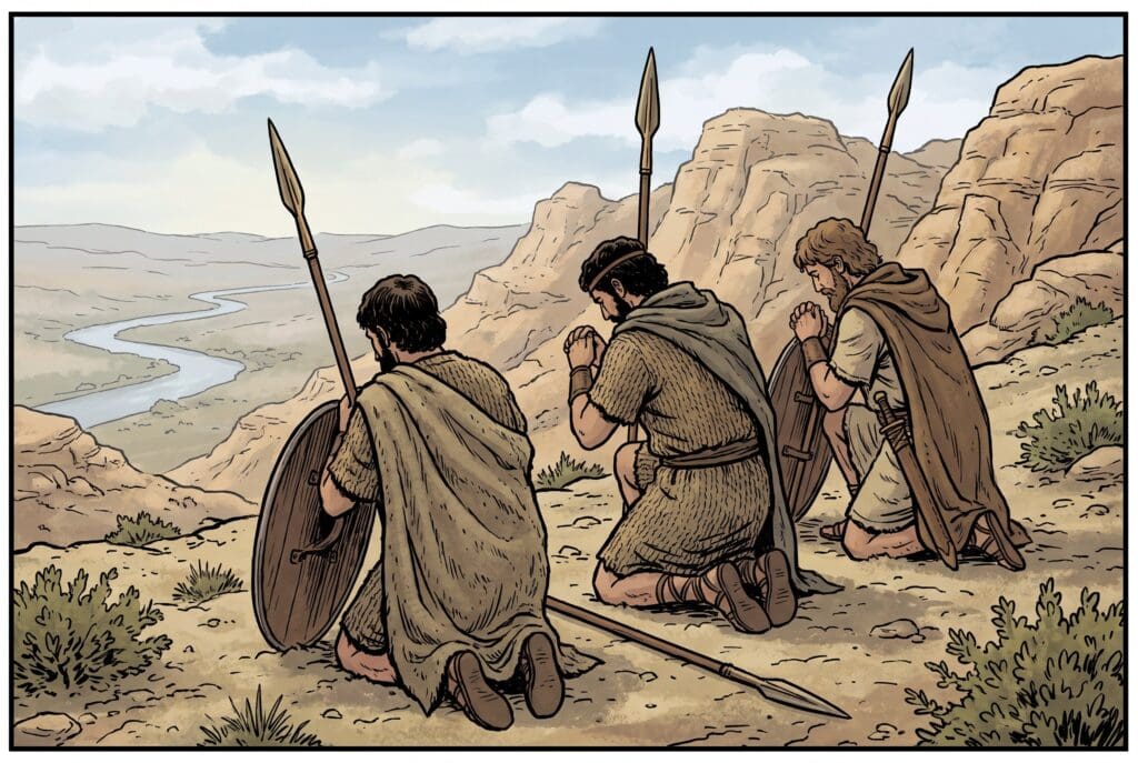 Comic book style illustration depicting a scene from 1 Chronicles chapter 5