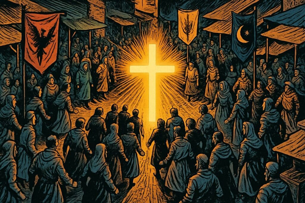 Comic book style illustration depicting a scene from 1 Corinthians chapter 1
