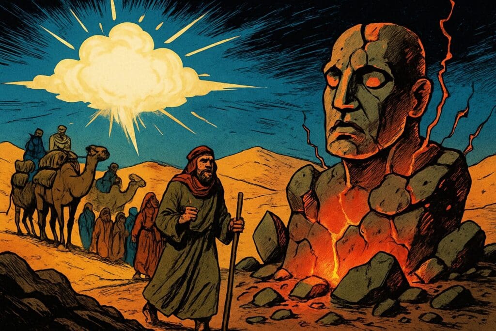 Comic book style illustration depicting a scene from 1 Corinthians chapter 10
