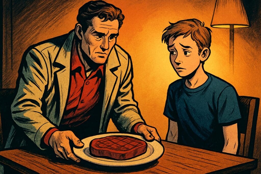 Comic book style illustration depicting a scene from 1 Corinthians chapter 8