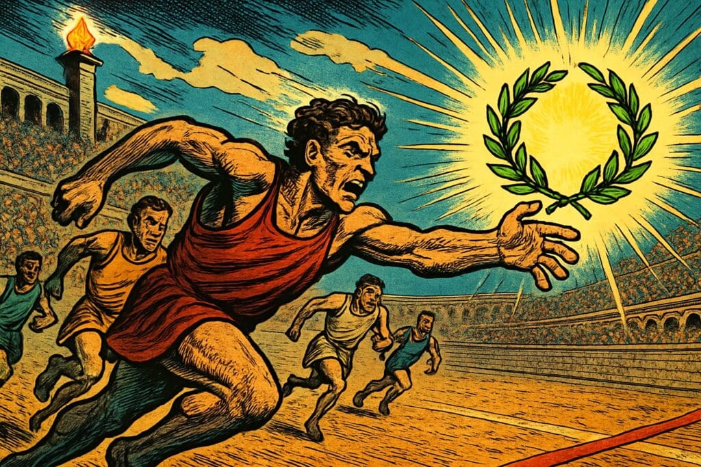 Comic book style illustration depicting a scene from 1 Corinthians chapter 9