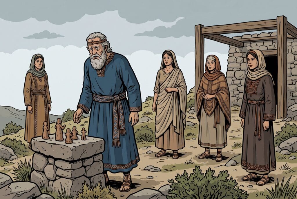 Comic book style illustration depicting a scene from 1 Kings chapter 11