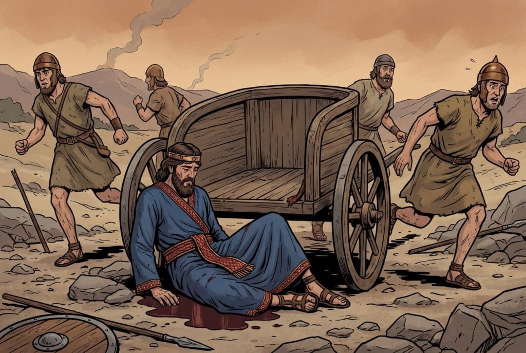Comic book style illustration depicting a scene from 1 Kings chapter 22