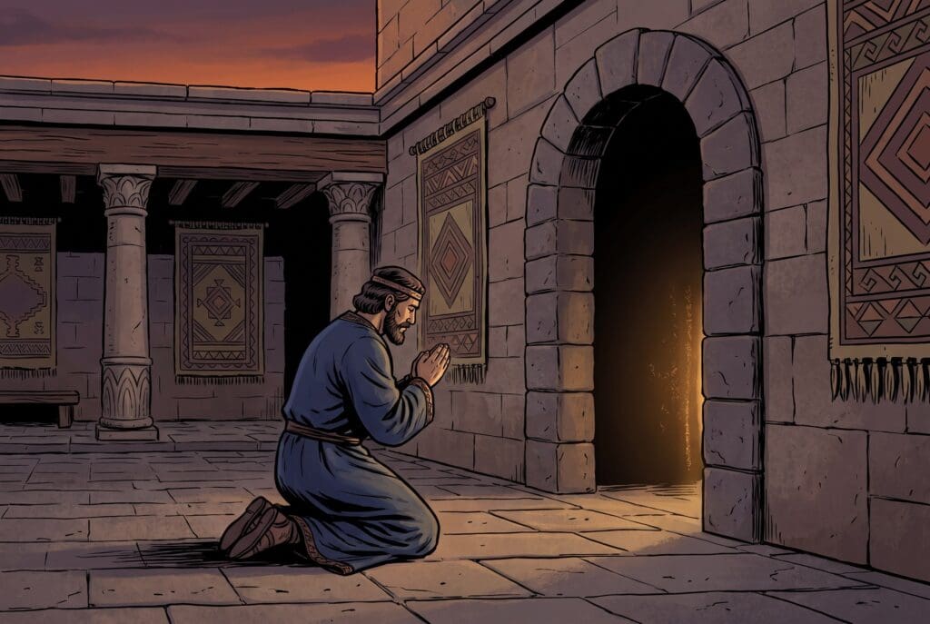 Comic book style illustration depicting a scene from 1 Kings chapter 9