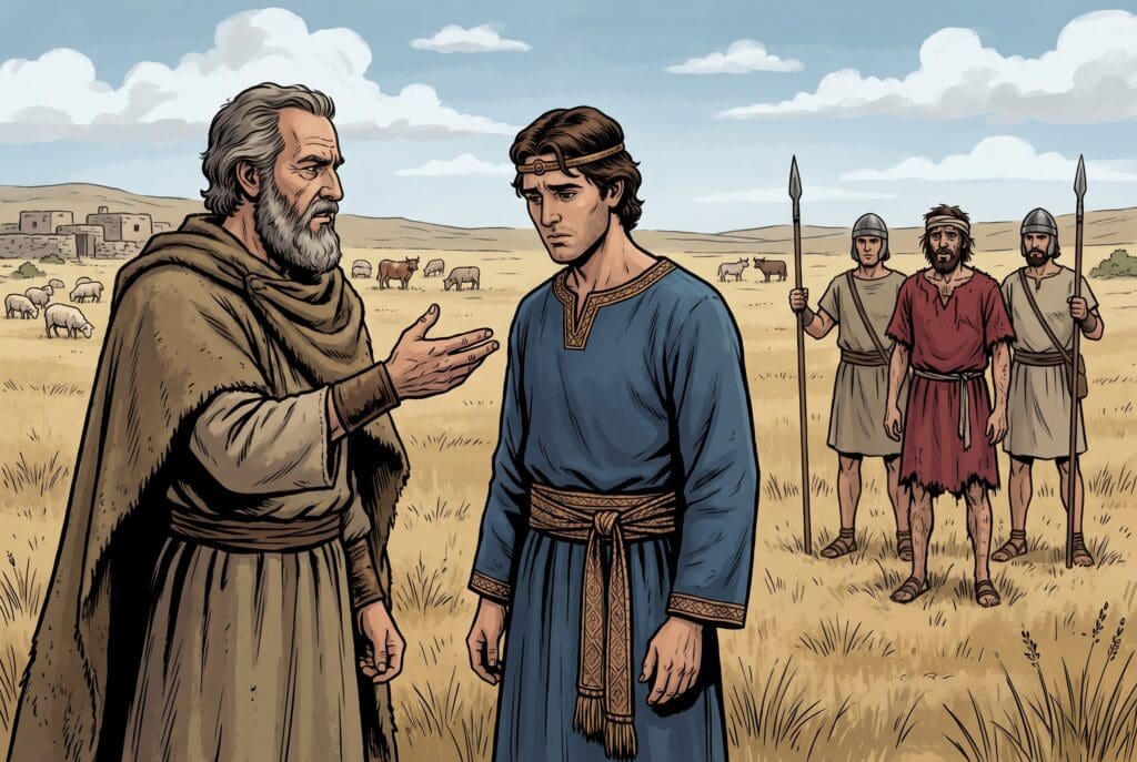 Comic book style illustration depicting a scene from 1 Samuel chapter 15