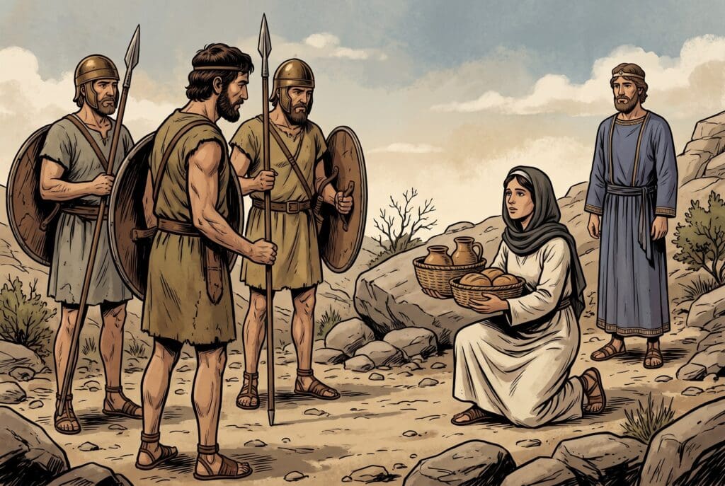 Comic book style illustration depicting a scene from 1 Samuel chapter 25