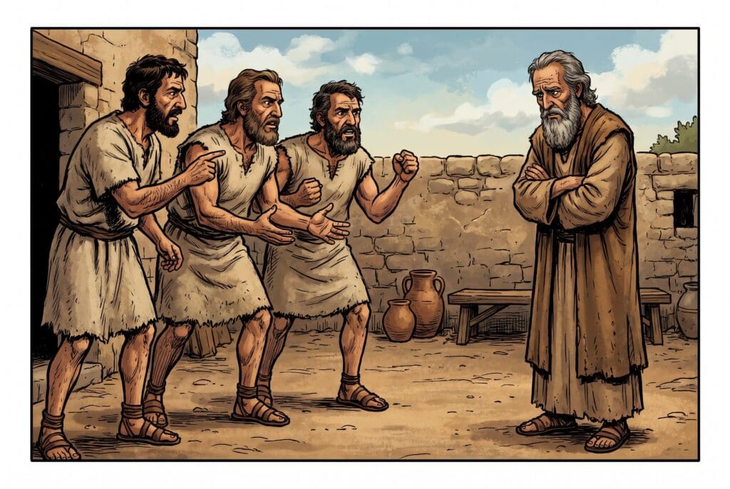 Comic book style illustration depicting a scene from 1 Samuel chapter 8