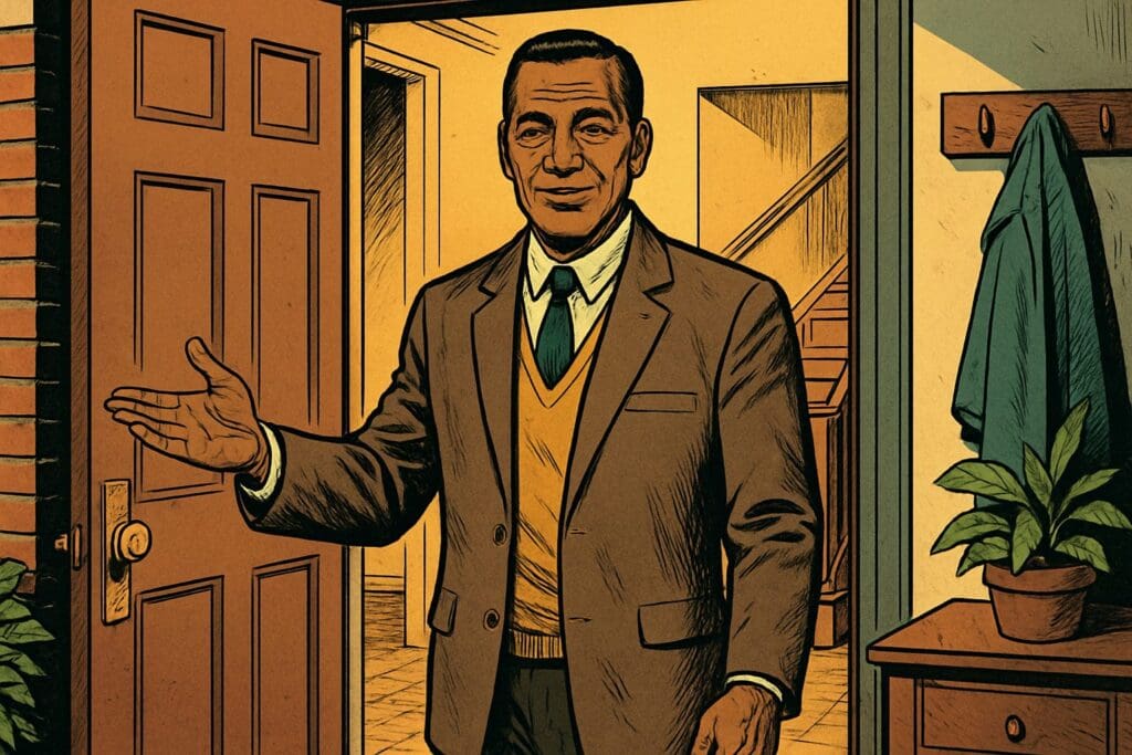 Comic book style illustration depicting a scene from 1 Timothy chapter 3