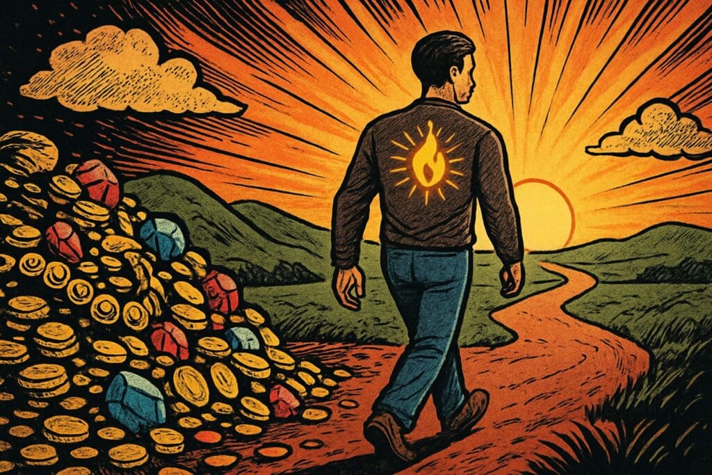 Comic book style illustration depicting a scene from 1 Timothy chapter 6