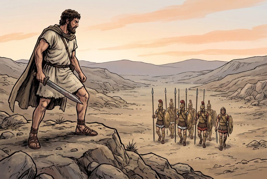 Comic book style illustration representing the book of 1 Maccabees