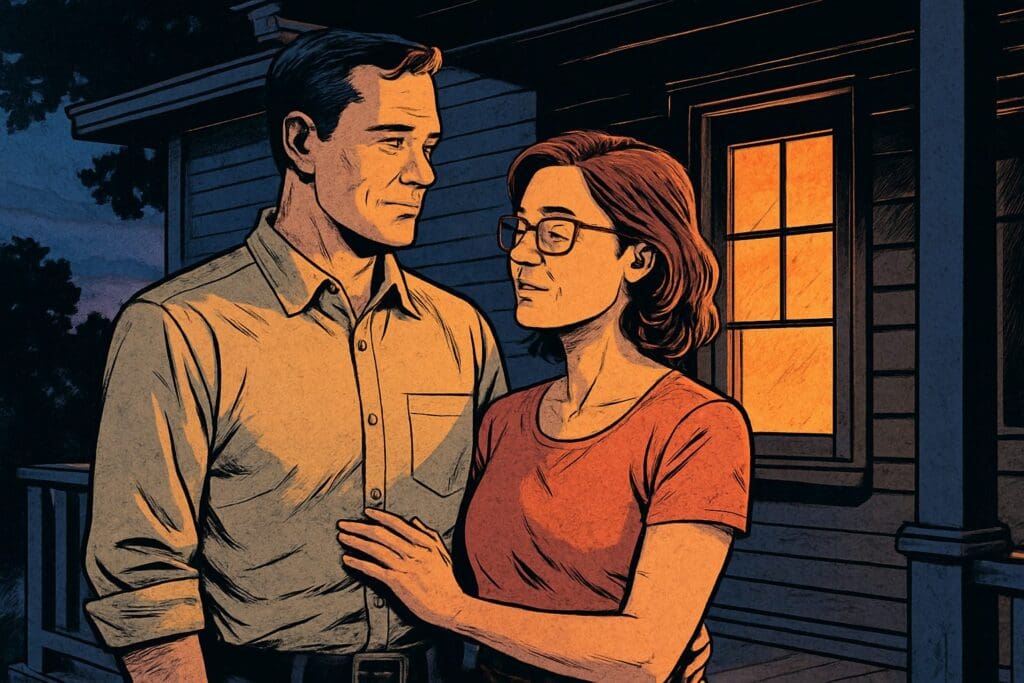 Comic book style illustration depicting a scene from 1 Peter chapter 3