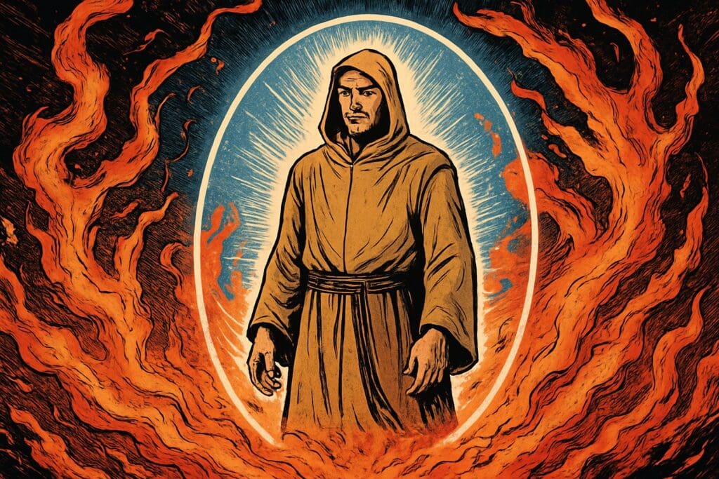 Comic book style illustration depicting a scene from 1 Peter chapter 4
