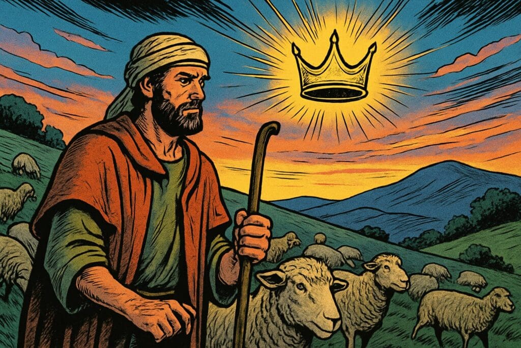 Comic book style illustration depicting a scene from 1 Peter chapter 5