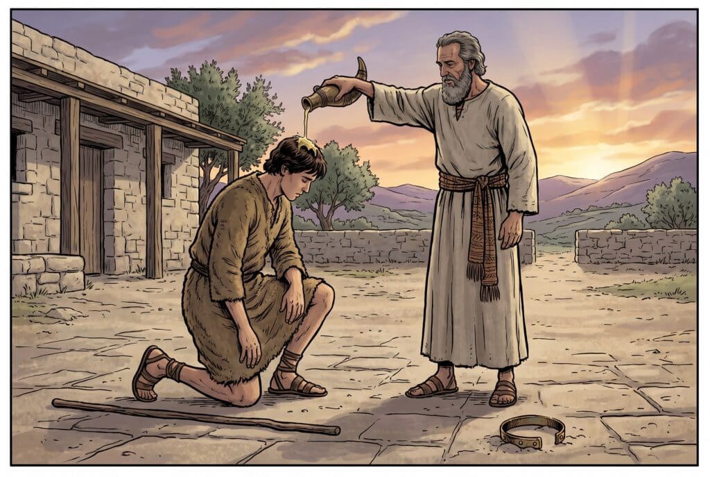 Comic book style illustration representing the book of 1 Samuel