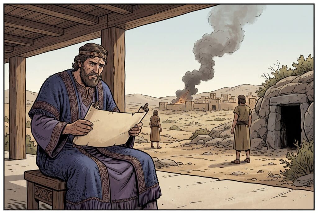 Comic book style illustration depicting a scene from 2 Chronicles chapter 21