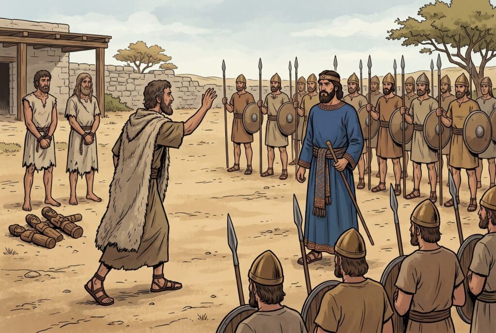 Comic book style illustration depicting a scene from 2 Chronicles chapter 25