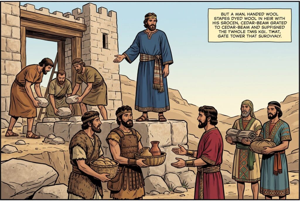 Comic book style illustration depicting a scene from 2 Chronicles chapter 27