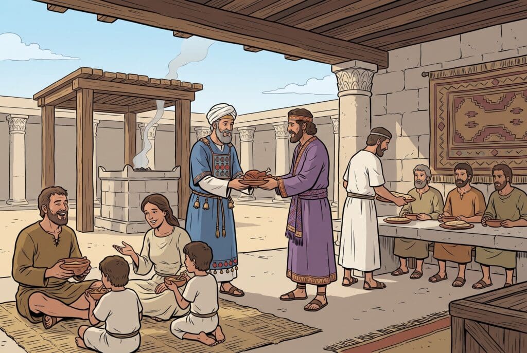 Comic book style illustration depicting a scene from 2 Chronicles chapter 30