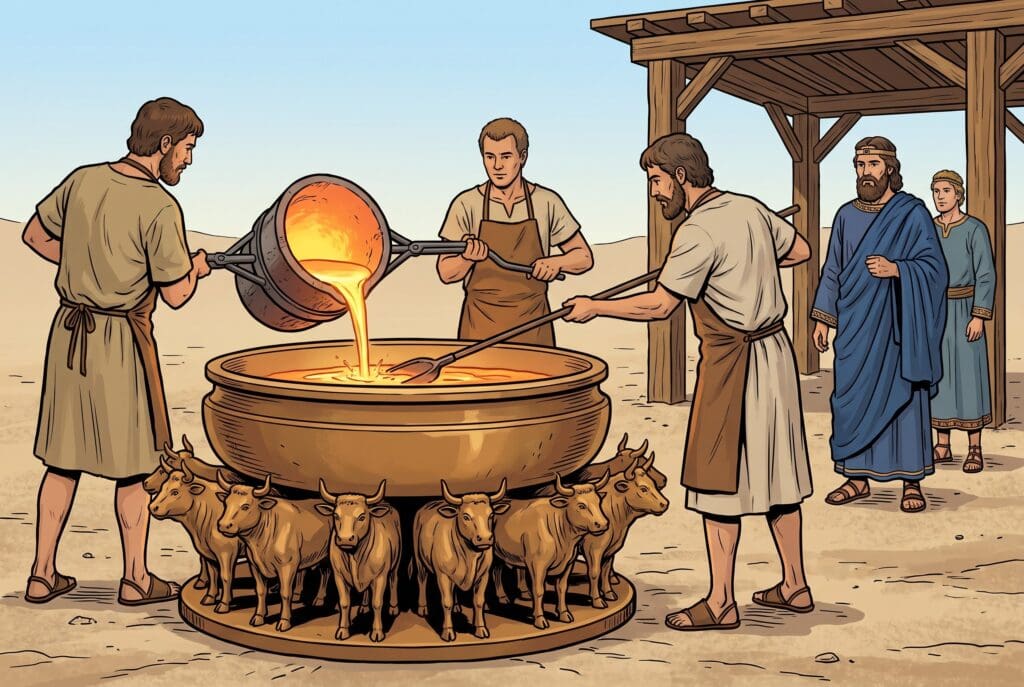 Comic book style illustration depicting a scene from 2 Chronicles chapter 4