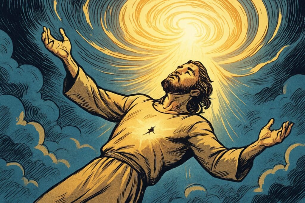 Comic book style illustration depicting a scene from 2 Corinthians chapter 12