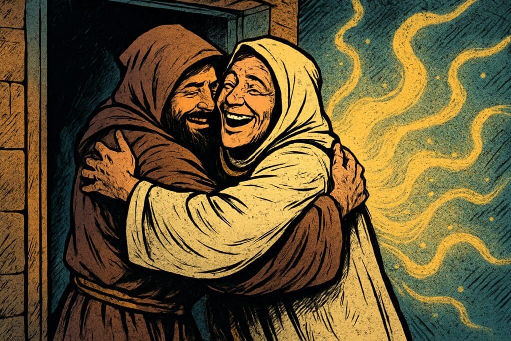 Comic book style illustration depicting a scene from 2 Corinthians chapter 2