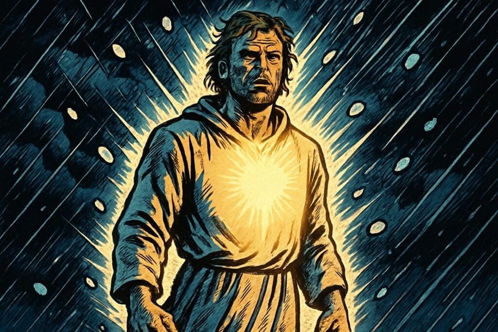 Comic book style illustration depicting a scene from 2 Corinthians chapter 6